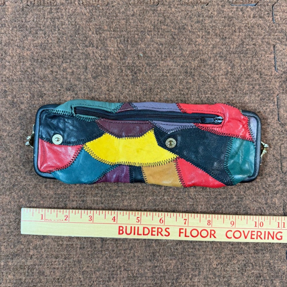 Vintage Genuine Leather Patchwork coin Case Multicolor Kiss Lock Zipper 4309